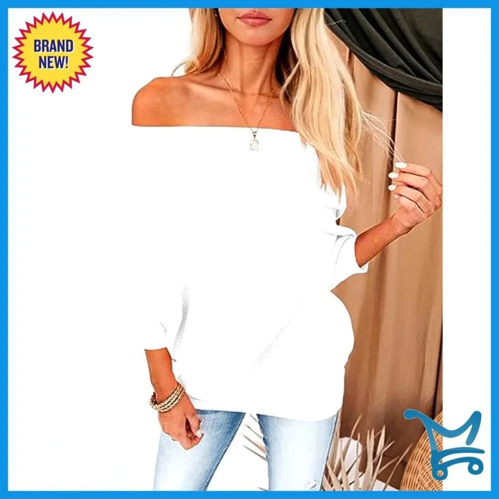 Oversized Batwing Sleeve Pullover Sweater Off Shoulder Loose Fit Knit Top